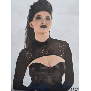 Black Mesh Half Shirt Long Sleeve Costume Top